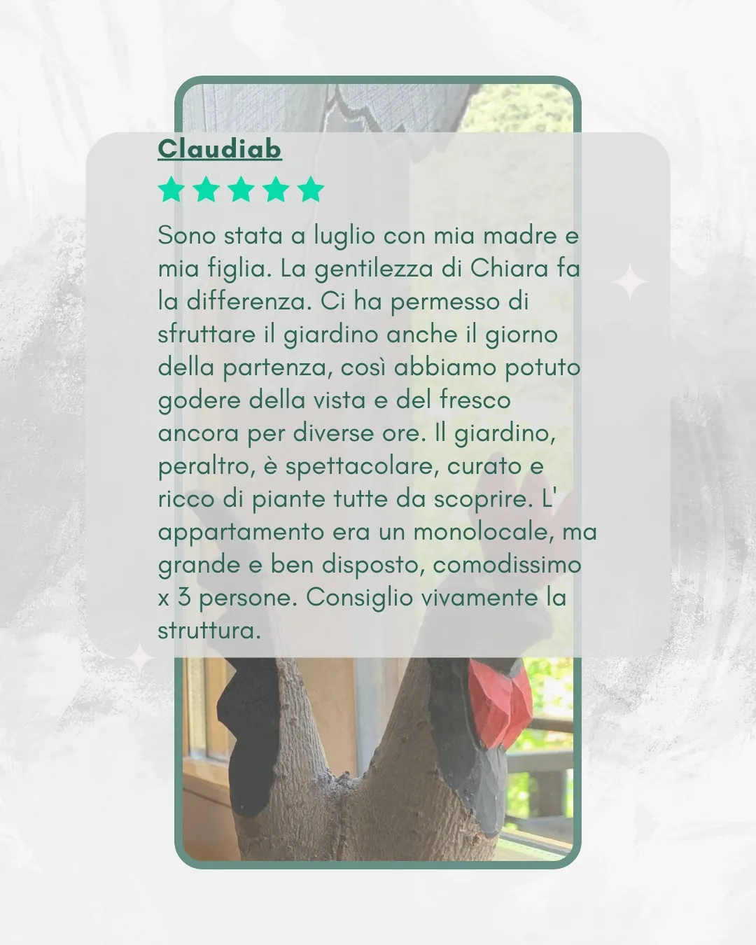 Ogni recensione per noi è un piccolo, grande tesoro. 💖 Non è solo un feedback sul vostro soggiorno, ma un pezzettino della vostra storia che si intreccia con la nostra.Quando leggiamo parole come quelle che ci raccontano dei momenti in più di relax nel nostro giardino, capiamo che le piccole attenzioni fanno davvero la differenza. È la prova che la cura che mettiamo ogni giorno nella nostra casa e nella nostra accoglienza, vi arriva dritta al cuore.Voi non siete solo ospiti. Siete i protagonisti dei nuovi capitoli di Maison du Tatà. Ogni esperienza, ogni emozione e ogni ricordo che ci raccontate, diventano parte del nostro percorso.Grazie per aver scelto di lasciare un segno del vostro passaggio. Siete voi a rendere la nostra storia così bella. ❤️🏡#maisondutatà💙#accoglienzasicura🏡🏡🏡🏡🏡#storieuniche #recensionispeciali #lasciatuonosegno #partedellastoria #accoglienzaautentica #grazieavoi #sentirsicomeacasa #curadeidettagli #ospitalitàvaldostana #viaggiareinitalia #montagnachepassione #turismoesperienziale #amoreperlacasa #emozioniinviaggio #valledaosta