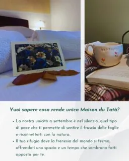 Vuoi sapere cosa rende unica Maison du Tatà in questo mese di settembre? ✨🍂Non è solo il panorama mozzafiato o il silenzio della natura che cambia colore. È il calore che trovi ad accoglierti quando rientri dopo una giornata all'aria frizzante di montagna.La nostra unicità è fatta della cura che mettiamo in ogni dettaglio, per farti sentire avvolto come in un abbraccio: una coperta in più sul divano, un angolo accogliente per un tè caldo, il profumo di legno che sa di casa. Sono tutte quelle piccole attenzioni che trasformano una vacanza in un'esperienza di puro benessere, dove il freddo fuori rende ancora più dolce il calore dentro.Maison du Tatà è il tuo rifugio di comfort e di pace, il luogo dove l'anima della montagna e quella di casa si fondono.Vieni a scoprire la magia di questo mese, dove a farla da padrone sono la pace e il calore. Ti aspettiamo!🏡#maisondutatà💙#accoglienzasicura🏡🏡🏡🏡🏡#valledaosta #ilsuonodelsilenzio #settembreinvalle #autunnoinmontagna #pacedeisensi #ritmolento #slowliving #rifugioinmontagna #sentirsicomeacasa #curadeidettagli #viverelamontagna #viaggiresponsabili #nidoaccogliente #tranquillità #montagnaitaliana #esperienzeuniche #turismoesperienziale #rilassarsinatura #storiecondivise