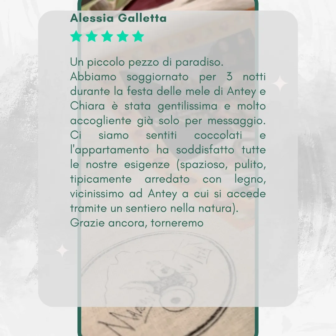 Il Nostro Vantaggio, la Tua Guida. ✨Ogni tua parola su Maison du Tatà è per noi oro puro. Non solo feedback, ma la chiave della nostra crescita e del nostro continuo miglioramento.Comprendiamo che l'esperienza perfetta si costruisce insieme. Le tue recensioni ci guidano a elevare la nostra ospitalità, trasformando ogni soggiorno in un ricordo indimenticabile. Scegliendo noi, scegli la qualità autentica che tu stesso ci aiuti a perfezionare.Senti la differenza? Aiutaci a farla conoscere. Lascia la tua recensione, costruiamo insieme il futuro di Maison du Tatà. 💖🏡 #maisodutatà💙 #accoglienzasicura🏡🏡🏡🏡🏡#recensioniverificate #crescereinsieme #feedbackpreziosi #valoredegliospiti #ospitalitàautentica #miglioraresempre #sentirsicomeacasa #grazieavoi #valledaosta #storievere #eccellenza #turismoesperienziale #passioneperlospremito #futuroinsieme #community #viaggiatorifelici #accoglienza #montagnadapartecipare #lavoroconamore